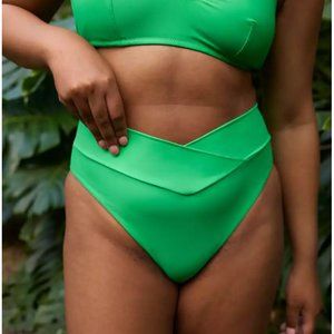 Aerie Crossover High Cut Cheeky Bikini Bottom in Green Pop